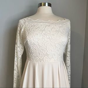 NWOT Finejo Size Medium White Empire Waist Dress Lined Bodice Embroidery Lace